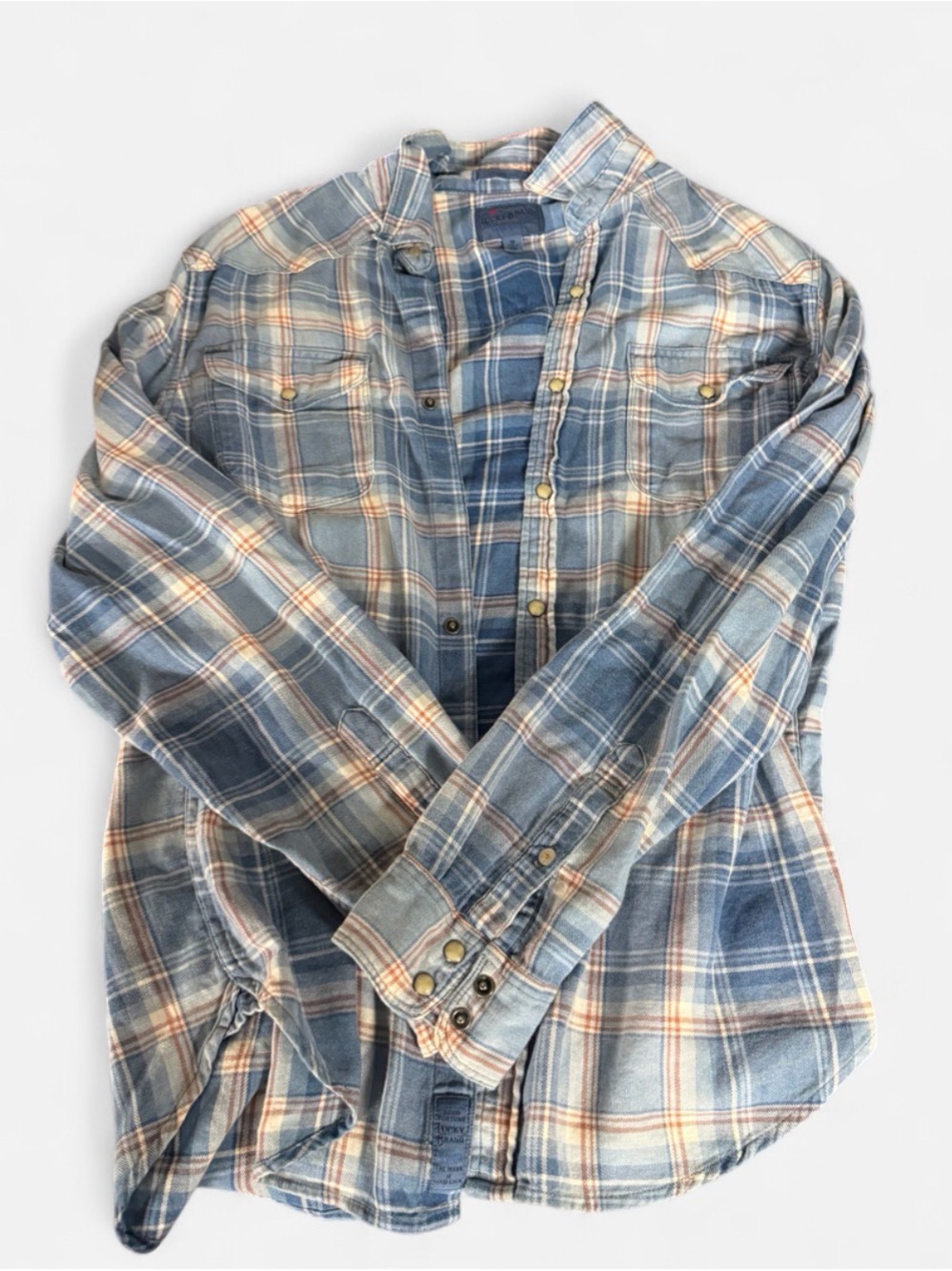 Lucky Brand Blue and Cream Plaid Button-Down Shirt